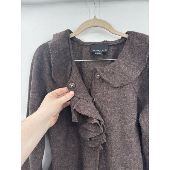 Cynthia‎ Rowley Wool Jacket Women Small Brown Ruffle Bohemian Academia Old Money - Picture 3 of 10